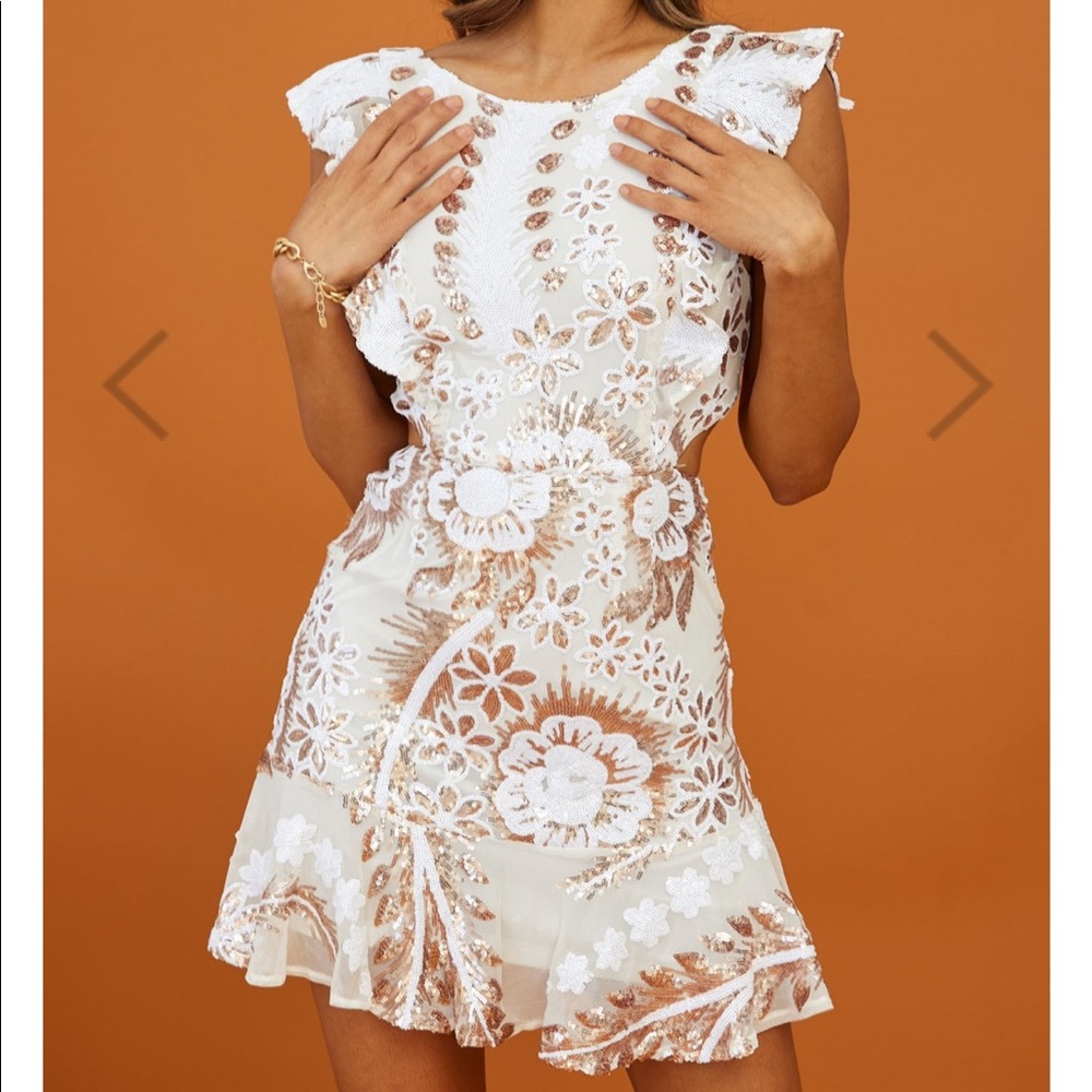 Selfie Leslie white/gold sequin dress - perfect for brides!